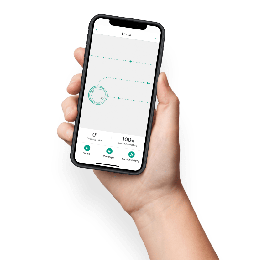 hand holding a phone with trifo app showing emma