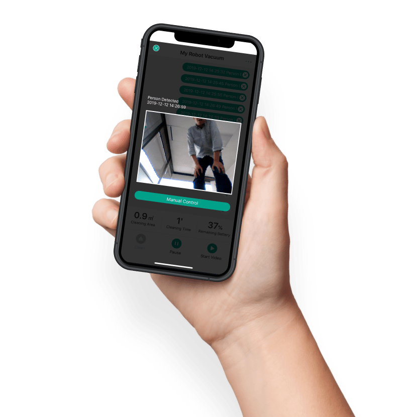 hand holding a phone with trifo app with person detection