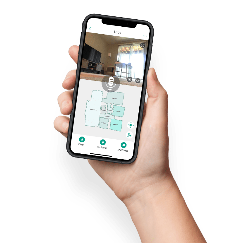 hånd som holder en telefon med trifo-appen som viser Lucy
