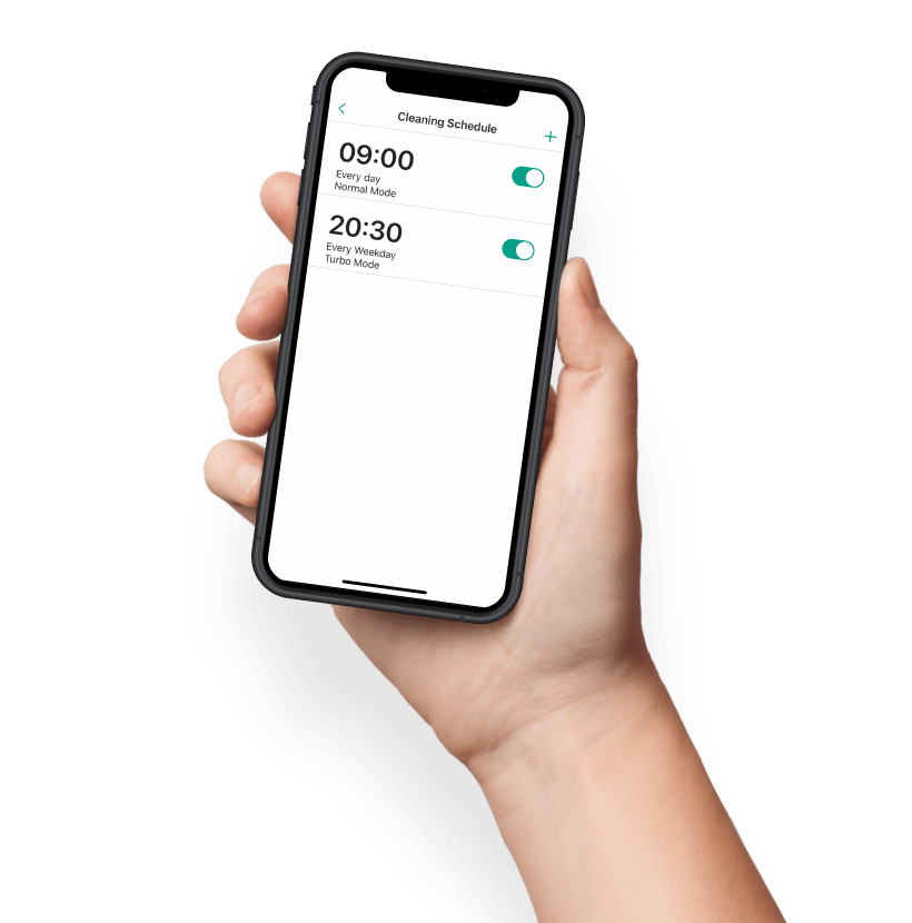 hand holding a phone with trifo app showing max with scheduled cleaning
