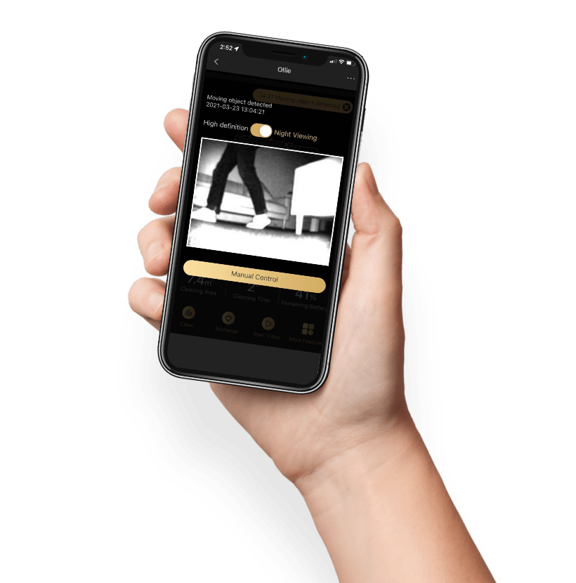 hand holding a phone with trifo app with person detection