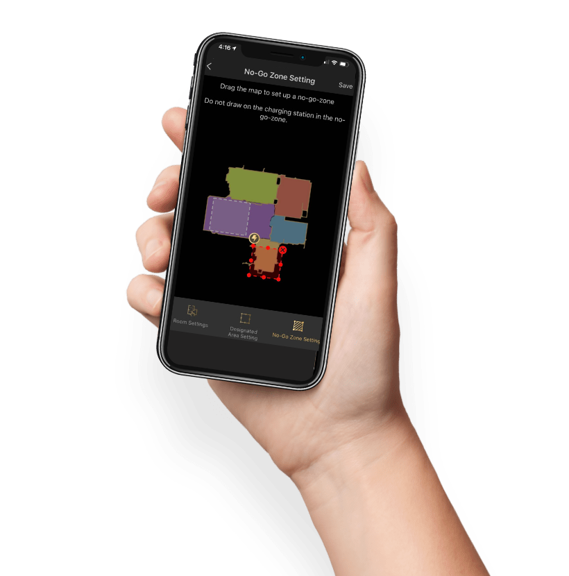 hand holding a phone with trifo app showing max with one-tap cleaning