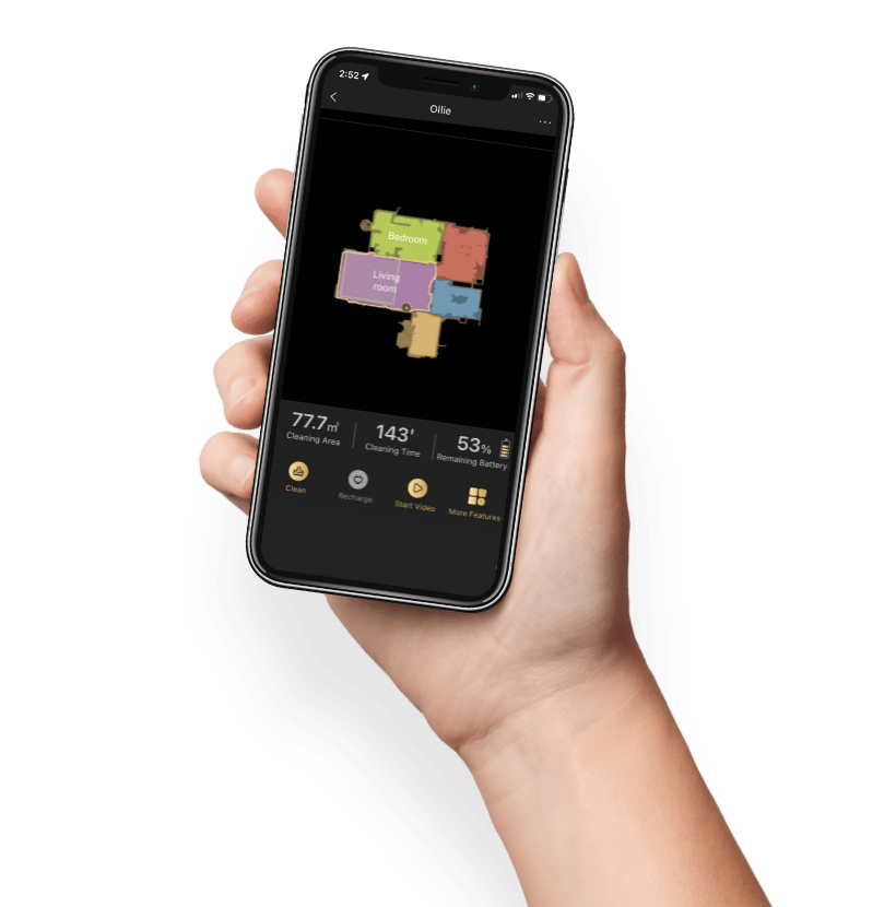 hand holding a phone with trifo app showing max with scheduled cleaning